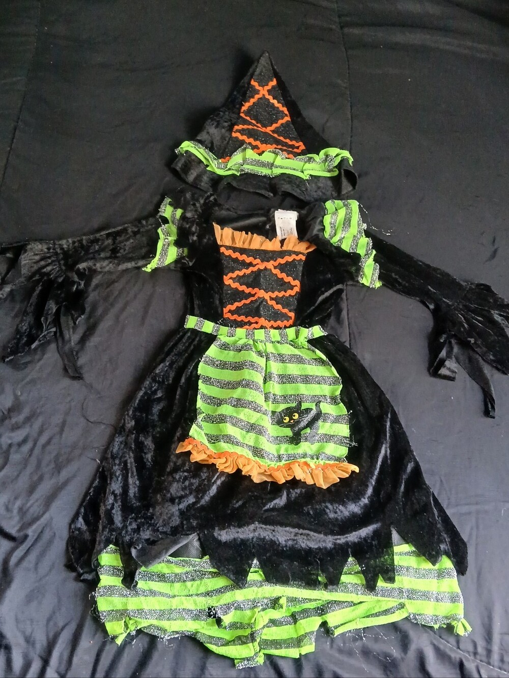 Disguise Black, Green and Orange Sparkle Witch Costume Dress with Hat 2T